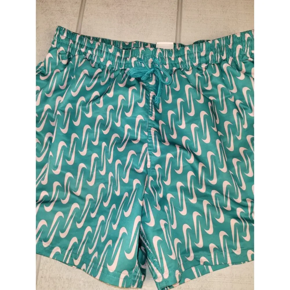 Nike All Over Swoosh Volley Board Shorts Swim Trunks Mens L Teal Pink Athletic
